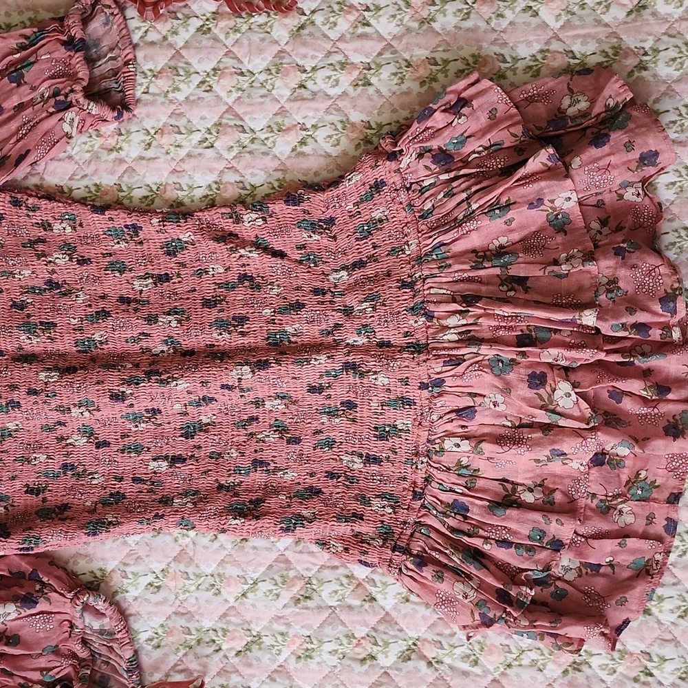 Loveshackfancy Violet Hollywood Pink Floral Smocked Dress with Ruffle Hem XS - Picture 16 of 17